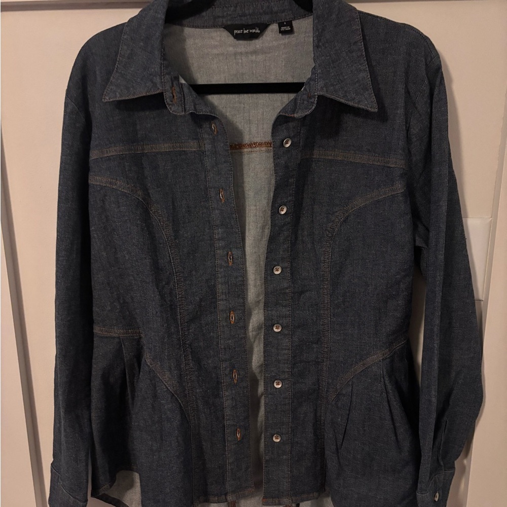 Peace Love World Dark Blue Jean Jacket